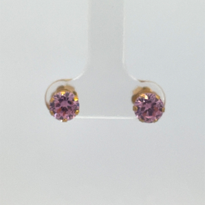 Gold Plated 6MM Pink CZ Stud Earrings