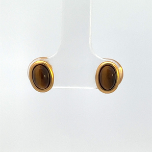 Gold Plated 6X4MM Tiger Eye Stud Earrings