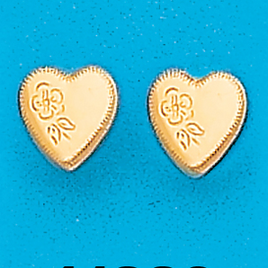 Gold Plated Heart W/Rose Stud Earrings