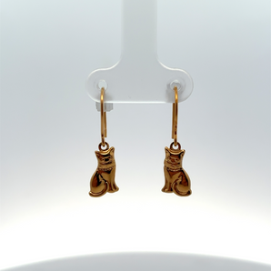 Gold Plated Dangling Cat Earrings