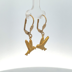 Gold Plated Humming Bird Leverback Earrings