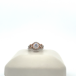 14k White and Rose Gold Engagement Ring and Band with Cubic Zirconia Round Center