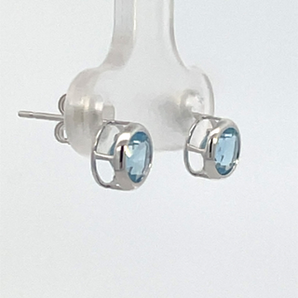14K White Gold 5MM Bezel Blue Topaz Stud Earrings