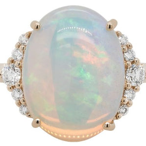 14kt Yellow Gold Oval Opal and Diamond Ring