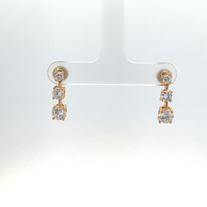 Gold Finish 3 Stone Cubic Zirconia Drop Earring