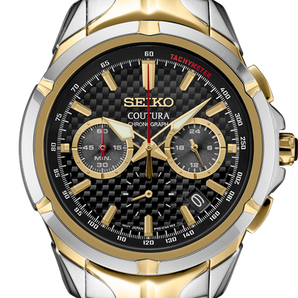 Mens Seiko Two-Toned Chronograph Watch with Black Dial