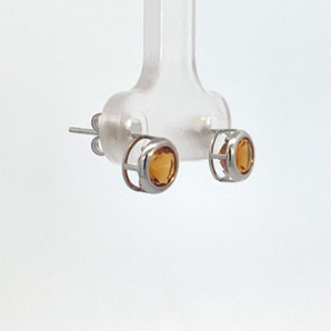 14K White Gold 5MM Bezel Citrine Stud Earrings