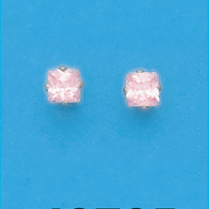 Gold Plated 4X4MM Pink CZ Stud Earrings
