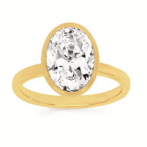 Eco-Brilliance® 3Ct Oval Center Bezel Set Lab-Created Diamond Engagement Ring In 14K Gold