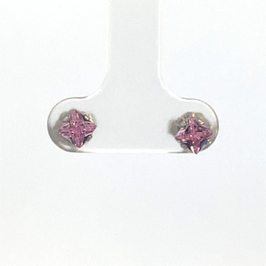 Sterling Silver 4X4MM Pink CZ Stud Earrings