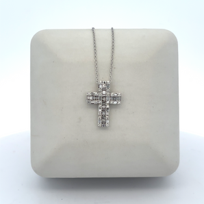 14k White Gold Diamond Cross Necklace