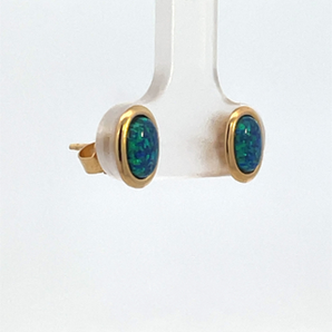 Gold Plated Simulated Opal Stud Earrings