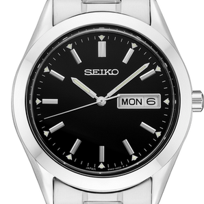 Mens Silver Seiko Watch With Black Dial