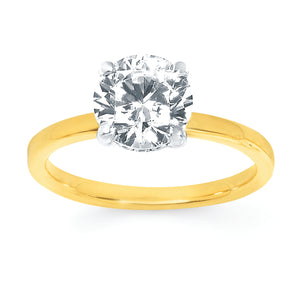 Ladies 14kt Two-Toned Engagement Ring with 2ct Round Brilliant Cubic Zirconia Center and Hidden Halo .08CTW.