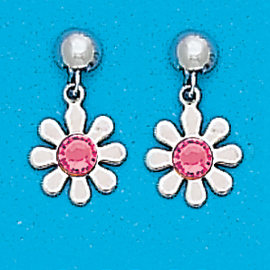 Sterling Silver October Daisy Flower Dangling Earrings