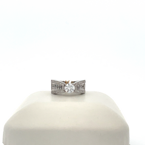 14k White Gold Engagement Ring with Cubic Zirconia Round Center