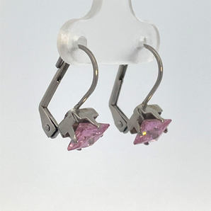Sterling Silver 6X6 Leverback Pink CZ Earring