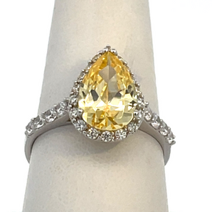 Sterling Silver Yellow CZ Teardrop Ring