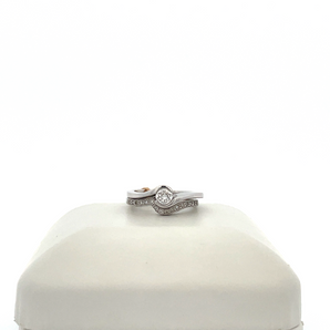 14k White Gold Engagement Ring and Band with Bezel Round