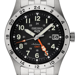 Gents Seiko 5 Sports Stainless Steel Automatic GMT Black Dial