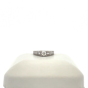 14k White Gold Engagement Ring with Round Center and Baguette Accents