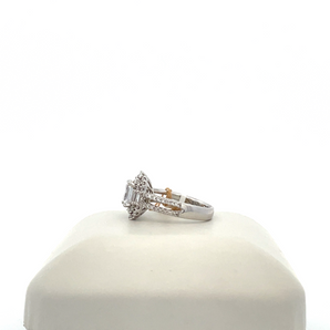14k White Gold Engagement Ring with Cubic Zirconia Emerald Center