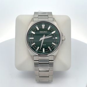 Mens Seiko Essentials Stainless Steel Quartz Watch with Green Dial