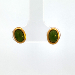 Gold Plated 6X4 Jade Stud Earrings