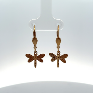 Gold Plated Dragonfly Leverback Earrings