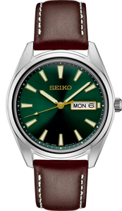 Silver SEIKO Watch with Green Dial