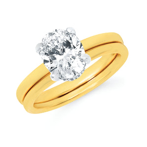 Ladies 14kt Two-Toned Engagement Ring with Oval Cubic Zirconia Center with Hidden Halo .08CTW