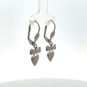 Sterling Silver Heart/Bow Leverback Drop Earrings