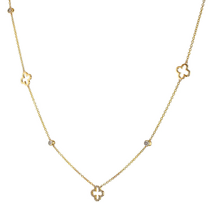 14kt Yellow Gold Four-Leaf and Stone Design Necklace