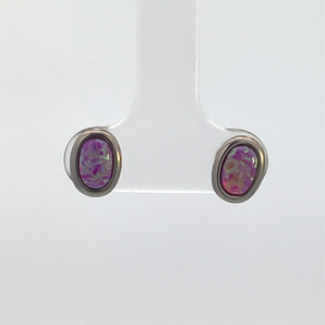 Sterling Silver Simulated Opal Stud Earrings