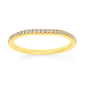 Ladies Diamond Wedding Band In 14K Gold with 25 Round Brilliant Diamonds 1/8 Ctw. G-H Color and SI1-SI2 Clarity.