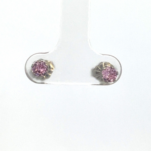 Sterling Silver 4MM Pink CZ Stud Earrings