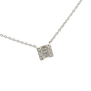 10K White .12CT Round and Baguette Petite Pendant