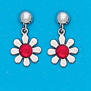 Sterling Silver July Daisy Flower Dangling Earrings