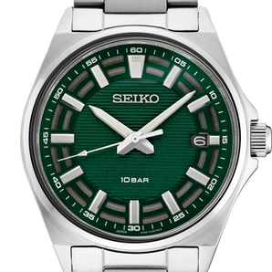 Mens Seiko Essentials Stainless Steel Quartz Watch with Green Dial