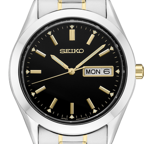 Men's Essentials Stainless Steel Two-Toned Seiko Watch with Black Dial