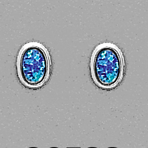 Sterling Silver Simulated Dark Blue Opal Sterling Stud Earrings