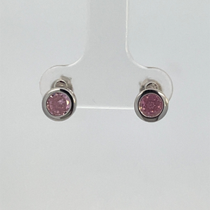 Sterling Silver Bezel Set Pink Colored CZ  October