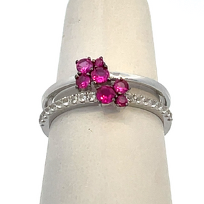 Sterling Silver Ring with Created Ruby & White Topa