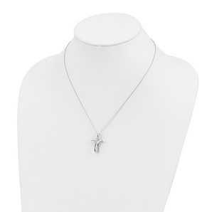 10K White Gold Polished Diamond Cross Necklace