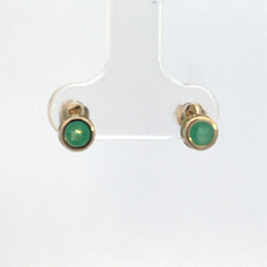 14K Yellow Gold Bezel 4MM May/Emerald Stud Earrings
