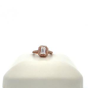 14k Rose Gold Engagement Ring with Cubic Zirconia Emerald Center