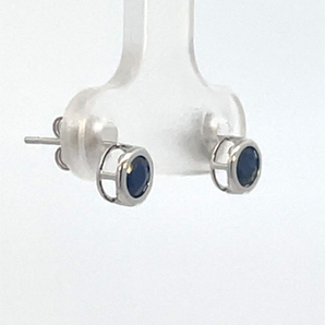 14K White Gold Bezel 4MM September Sapphire Earrings