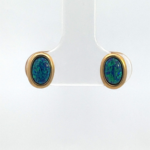 Gold Plated Simulated Opal Stud Earrings