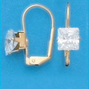 Gold Plated 6X6MM Leverback White CZ Earrings