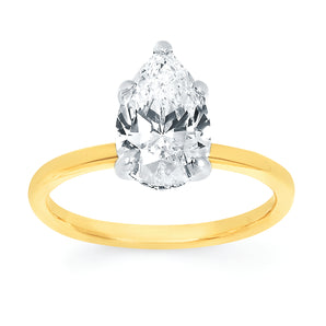 Ladies 14kt Two-Toned Engagement Ring with Oval Cubic Zirconia Center with Hidden Halo .08CTW